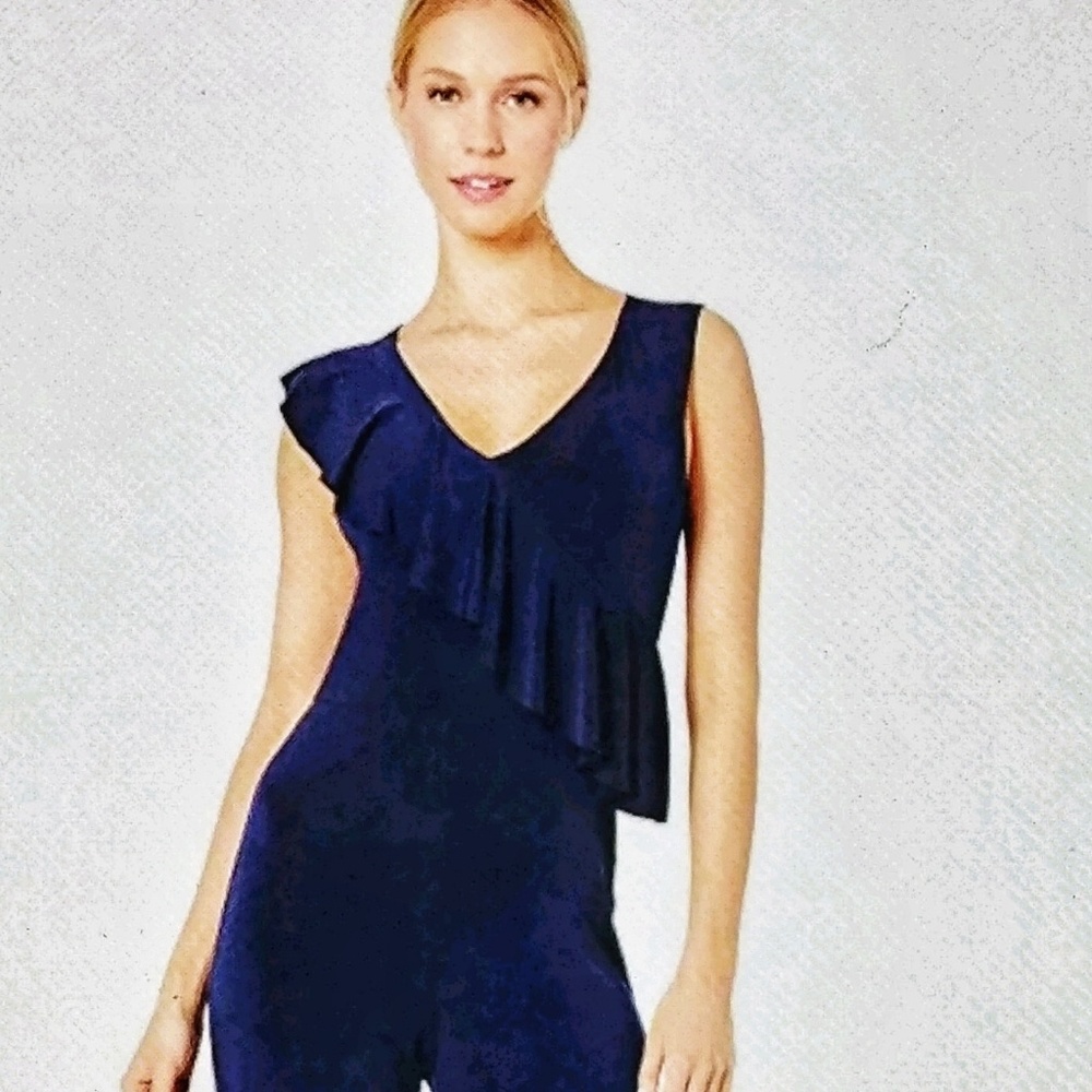 bebe Asymmetrical Ruffle Jumpsuit